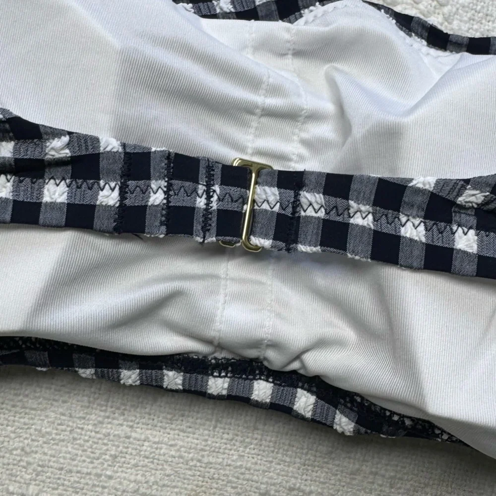 J Crew Swimsuit Scrunchie Square Neck Gingham Plaid Bikini Top NEW BE753